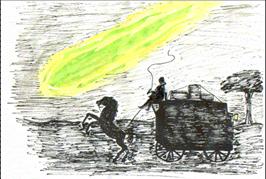 1795 - Wold Newton meteor strike: Eighteen individuals "were riding in two coaches past Wold Newton, Yorkshire.... A meteorite struck only twenty yards from the two coaches.... The bright light and heat and thunderous roar of the meteorite blinded and terrorized the passengers, coachmen, and horses.... They never guessed, being ignorant of ionization, that the fallen star had affected them and their unborn." Tarzan Alive, Addendum 2, pp. 247-248. The meteor strike was "the single cause of this nova of genetic splendor, this outburst of great detectives, scientists, and explorers of exotic worlds, this last efflorescence of true heroes in an otherwise degenerate age." Id., pp.230-231.         Artwork by Lisa Eckert